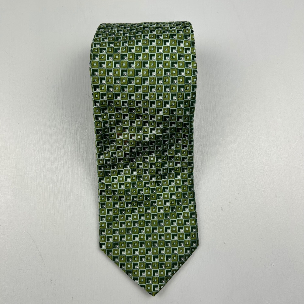 Ted Baker London Mens Green Geometric Square Silk Tie Hand Tailored USA 3.75"